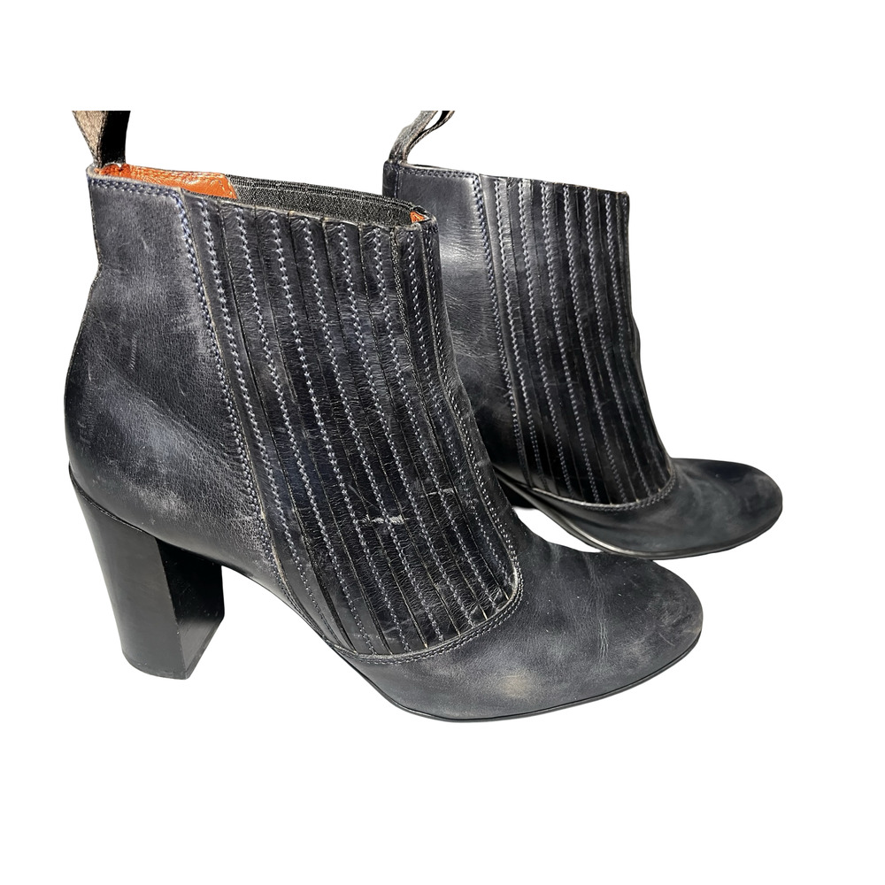 Santoni Boots Womens Size EU 38.5 Distressed‎ Blue Leather Heels Made in Italy